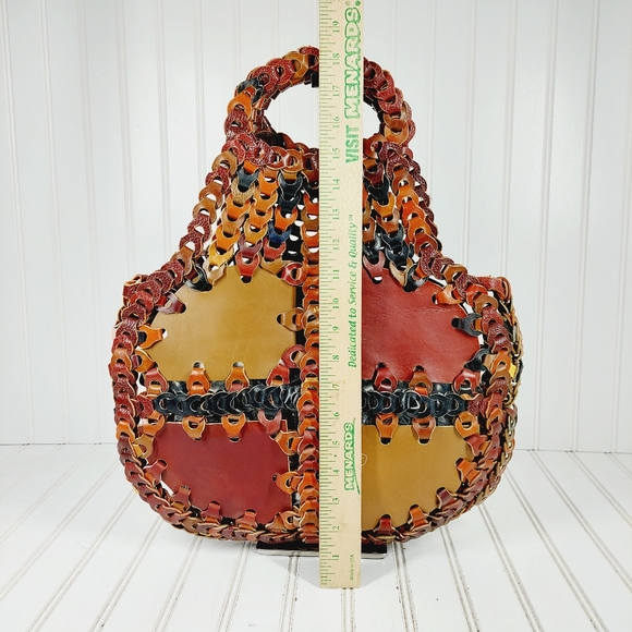 Vintage Leather Patch Stitch High Details Boho Shoulder Hand Bag 0390 - Picture 6 of 10